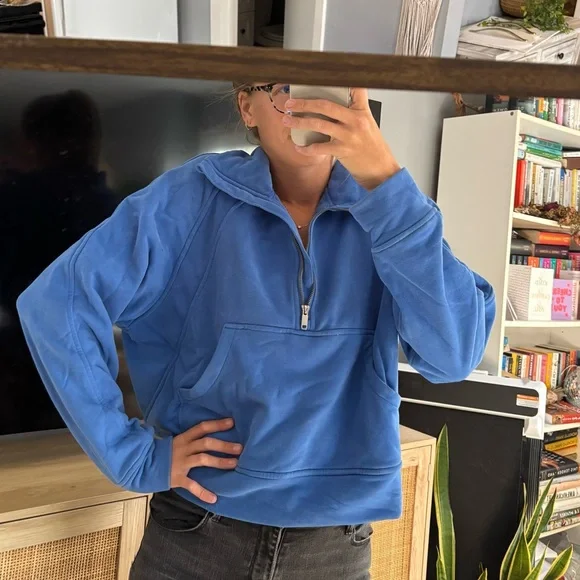 Blue Quarter-Zip Pullover Sweatshirt | Women’s Size XL - Picture 3 of 5